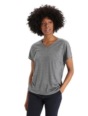 Gritstone Heather Women's Icebreaker Merino Drayden Reversible Short Sleeve Top T Shirts | USA 1584KORI